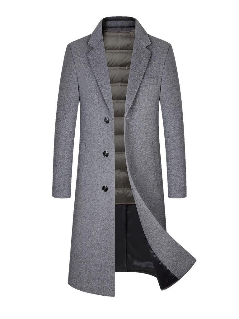 Men's High-End Trench Coat: 71.5% Wool with Slimming Fit and Removable 90% Duck Down Liner for Autumn/Winter