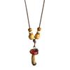 Fashionable Adjustable Necklace for Women Wood Bead Mushroom Pendant Rope Neckchain Bohemian Accessory