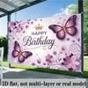 Purple Butterfly Birthday Banner, Golden Accent Backdrop Wall Decor for Party