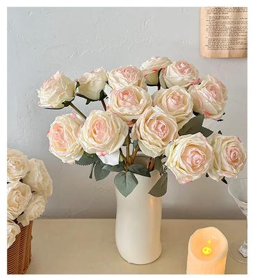 7 Heads Grilled Edge Rose Artificial Flower Retro Rose Bouquet Wedding Home Decoration Pography Props El Decoration