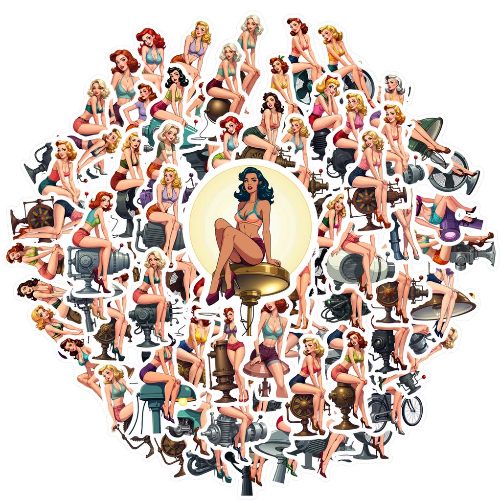 35-70pcs American Retro Spicy Stickers Luggage Laptop Ipad Skateboard Guitar Phone Case Sticker Waterproof Graffiti Decals