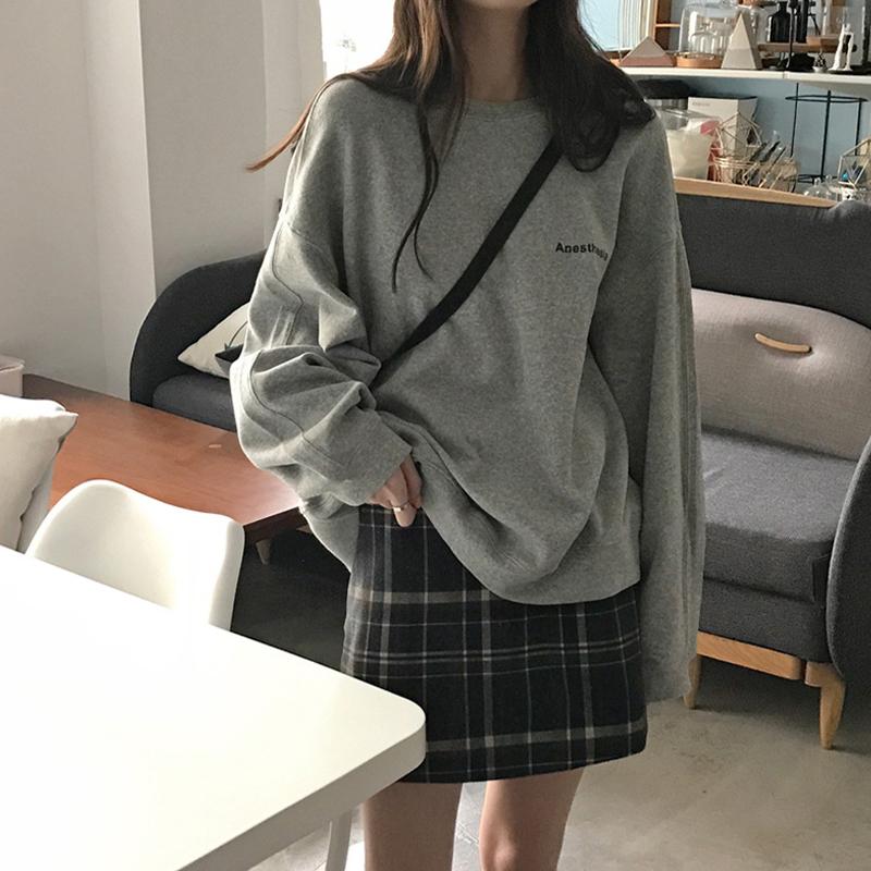 Alphabet Sweatshirt Women's Thin Loose Top Crew Neck Student Casual Pullover