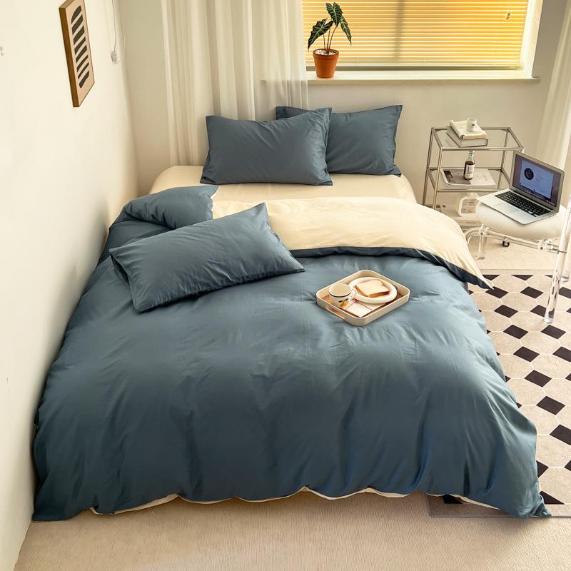 Pure Cotton Quilt Cover, Color Matching Four-piece Set, Pure Cotton, Pure Autumn and Winter Simple Single Product, Bedding, Duvet Cover