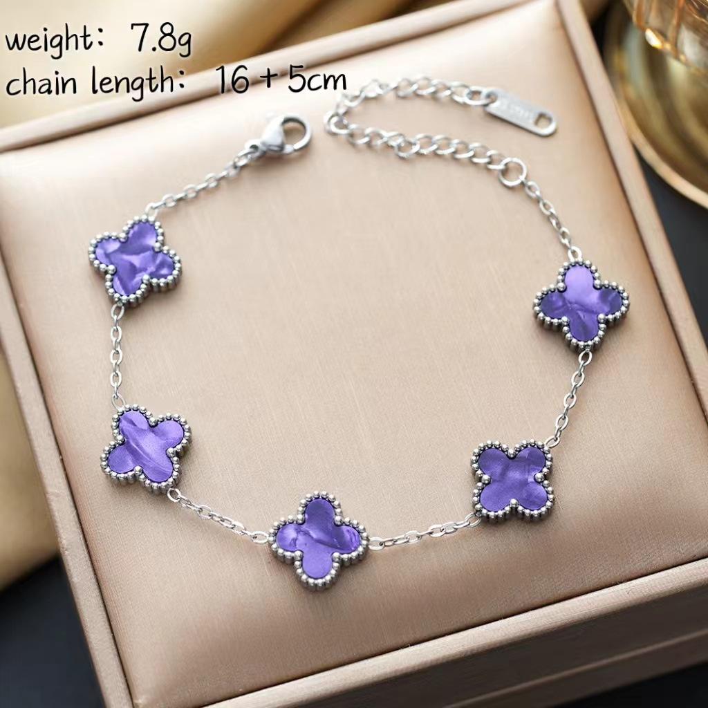 Colorful Lucky Four-leaf Clover Double-sided Bracelet Titanium Steel Non-fading Versatile Jewelry Ladies Bracelet