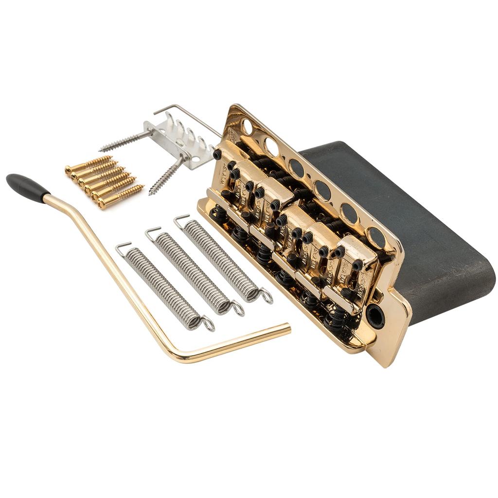 Wilkinson String Pitch Hole Steel Vintage Saddle Tremolo Bridge Assembly for Fender USA and Japan Strats with Full Steel Gold WV6-SB 10.8mm 5+1 Block,