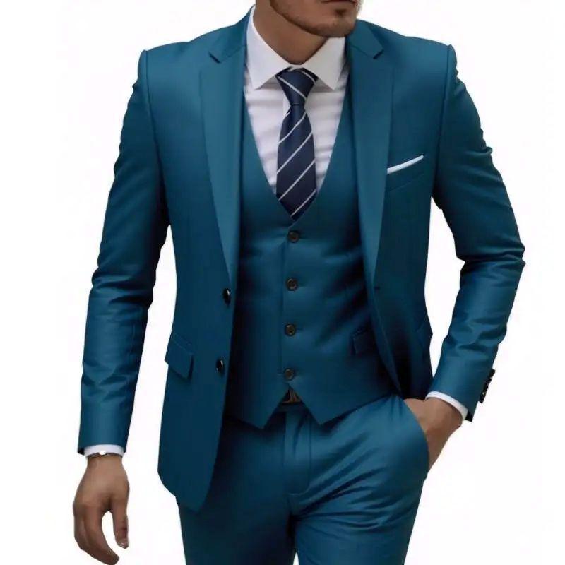 Formal Banquet Business Suit For Men Wedding Party Grooms Elegant Outfits Fashion Prom Slim Fit 3 Pieces Sets Jacket Vest Pants