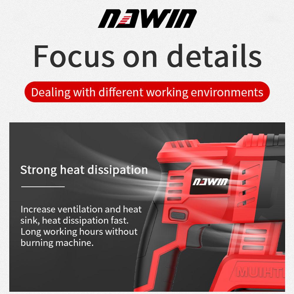 NAWIN 300N/M Cordless Rotary Hammer Brushless Copper Motor Rechargeable Hand-held Electric Tool Hammer Impact Drill