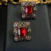 Antique Jewelry Vintage Large Ruby Earrings Heavy Industry Palace Style Geometric Square Rhinestone