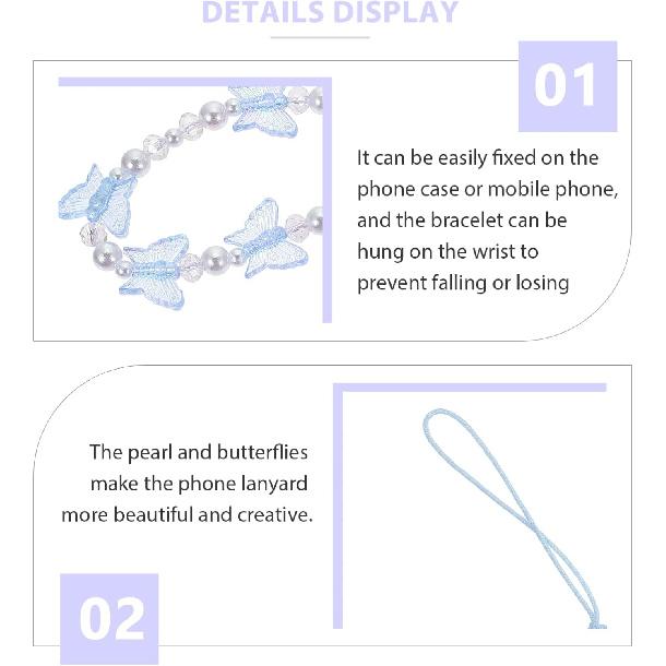 SOIMISS Crystal Cell Phone Lanyard Butterfly Beaded Phone Charm Colorful Phone Chain Phone Wrist Strap for Phone Camera Flashlight Blue