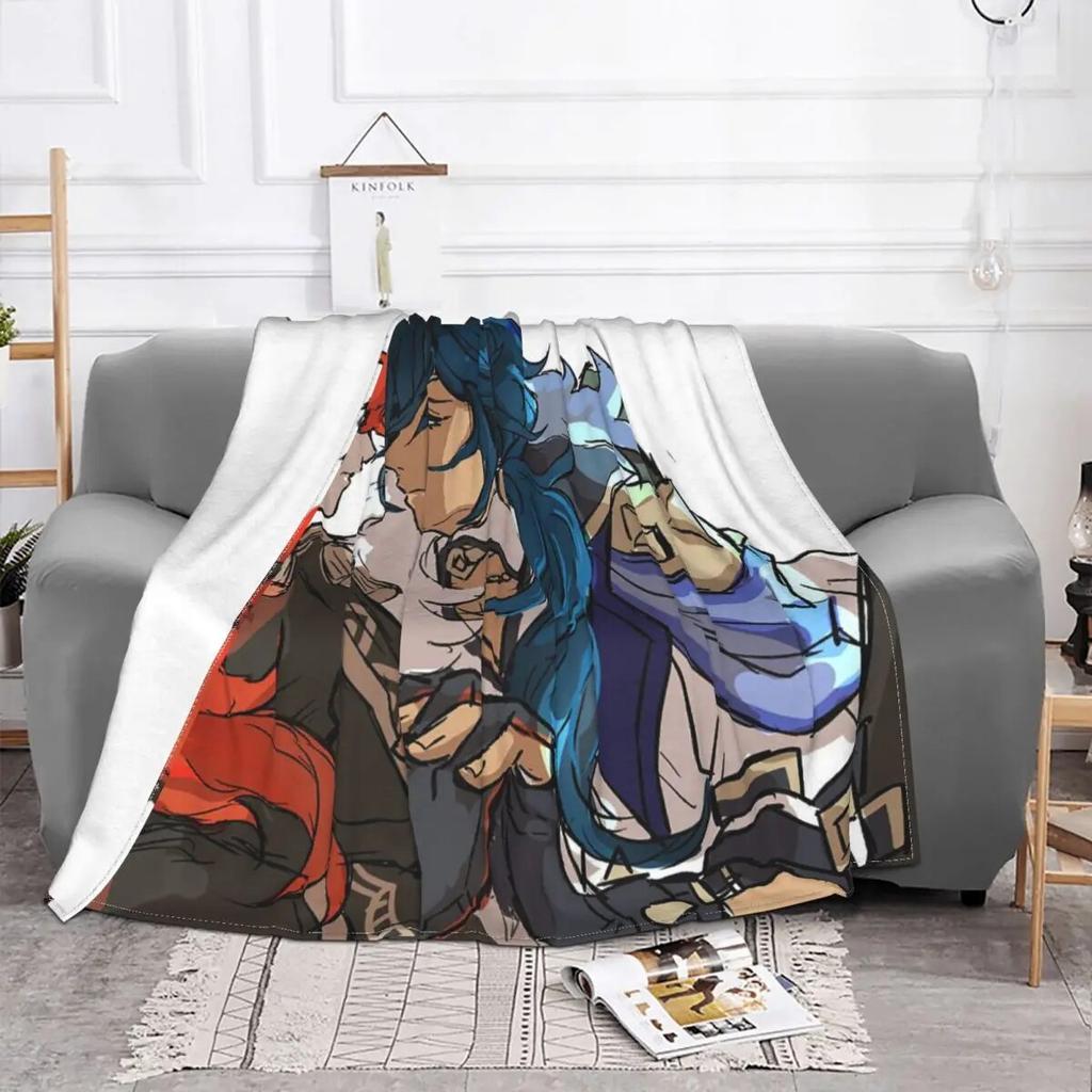 Diluc Kaeya Přikrývka Flanelová Genshin Impact Amine Lehká Tenká Přehozová Přikrývka pro Domov Pohovka Přehoz
