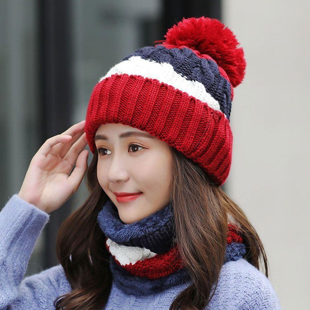 Coral Fleece Woolen Hat Soft Hooded Thermal Cap Fashion Cold Proof Scarf  School