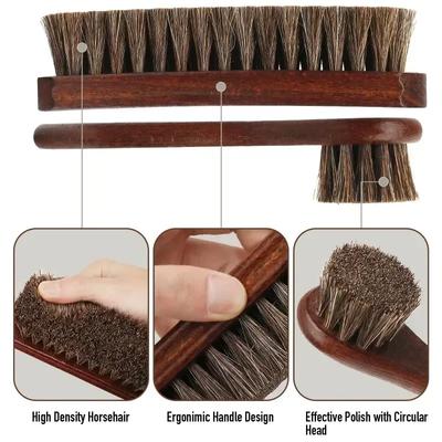 3Pcs Horsehair Shine Shoes Brush Kit Cleaning Leather Shoes Boots Care Brushes Suede Cleaner Brush with Microfiber Shoe Cloth