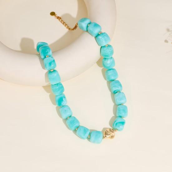 Koralikowy Gruby Naszyjnik Kwadratowe Koraliki Żywiczne Krótki Naszyjnik Bohemian Moda Gruby Choker dla Kobiet Święto Impreza Plażowa Wakacje