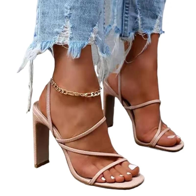New Women's Shoes Slip-on Women's Sandals Fashion Peep Toe Dress Sandals Women High Quality Plus Size Solid Heeled Sandals