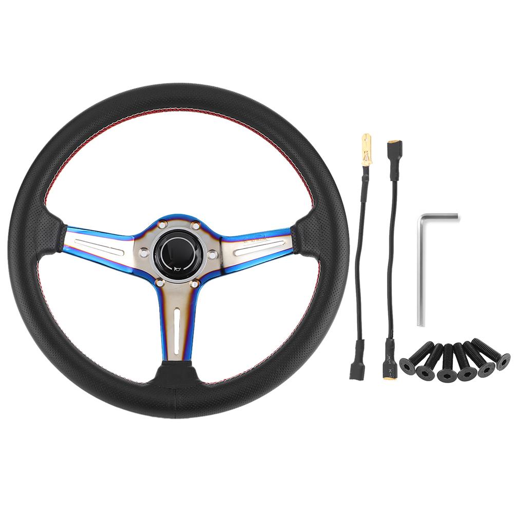 350mm 14in for NARDI Style 6 Bolt Half Dish Black Perforated Leather Racing Steering Wheel W  Horn