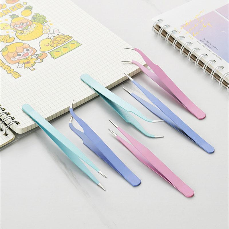 2pcs Anti-static Stainless Steel Tweezers Set Makeup Nail Art Eyelash Extension Tweezer Handmade Tool Kit for Maintenance Repair