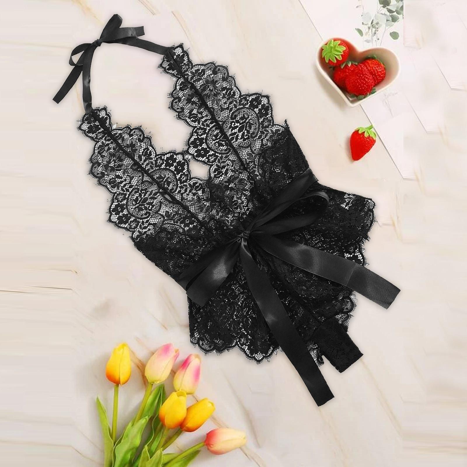 

(SU)Бандаж Bowknot Halter Кружева Полый Трехточечный комбинезон