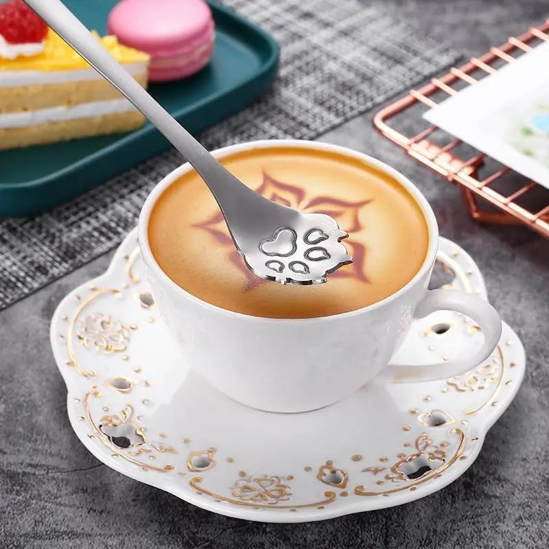 1PC Creative Cute Cat Claw 304 Stainless Steel Spoon Hollow for Ice Cream Coffee Tea Dessert Spoon Kitchen Tableware Accessories