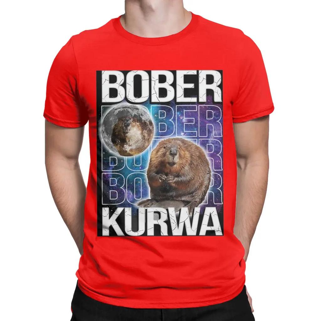 Funny Bober Kurwa Funny Beaver Meme Galaxy Universe T-Shirt for Men Round Neck Cotton T Shirts Short Sleeve Tee Shirt Tops