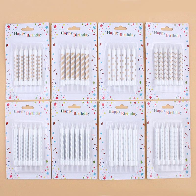 New White Gold, Silver and White Striped Polka Dot Stars Birthday Black Gold Baking Cake Decoration Party Candles