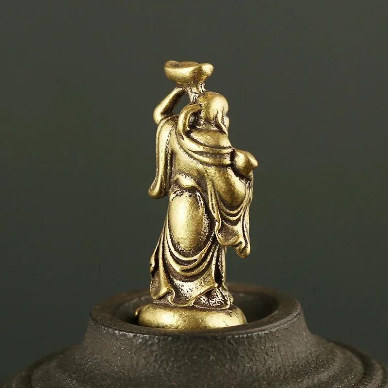 Copper Maitreya Buddha Miniatures Figurines Pocket Brass Small Statue Ornaments Home Decor Craft for Living Room Desk Decoration