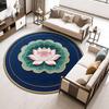 Lotus Flower Floor Mat Round Living Room Rug Lotus Pattern Carpet with Non-Slip Backing for Home Office Bedroom Kitchen