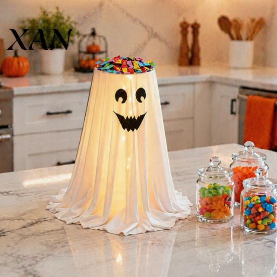 Creative Holiday Table Centerpiece Halloween Ghost Candy Bowl Stand with Remote Control, Large LED Lighted Event Tableware Cute Holder for Front Door