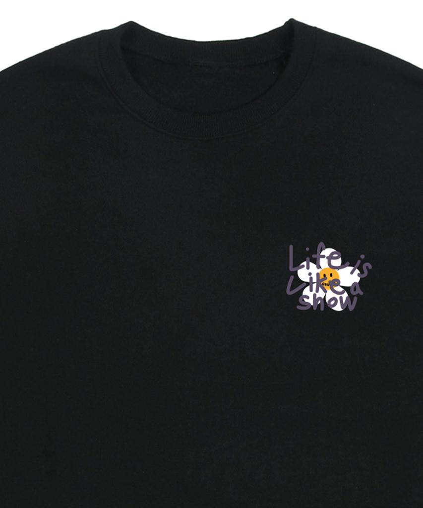 GRAVER [Unisex] Drawing Letter Flower Smile Sweatshirt_Black/Purple Logo