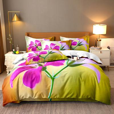 High-value Beautiful Flower Digital Printing Bedding Twill Universal Double Quilt Cover Three-piece Set 3Pcs