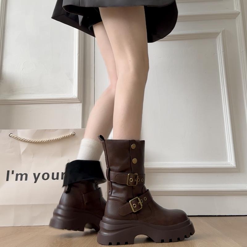 Fashion Winter Design Platform Heel Women Ankle Boots Fashion Slip On Height Increase Shoes Punk Style Short Botas De Mujer