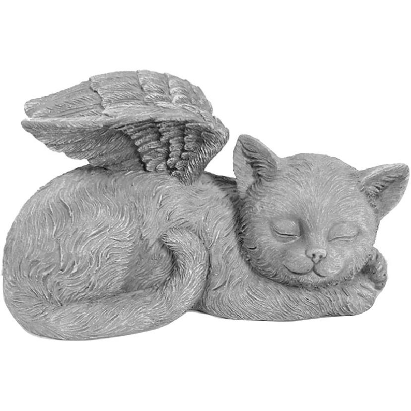 Pet Memorial Statue, Vivid Sleeping Pet Angel Sculpture with Wear Material, Waterproof, Sunproof for Pet Tombstone Decoration, 220g/7.8oz (Angel Cat) Angel Cat