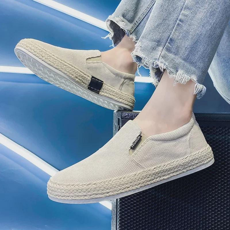 Tênis Casuais Slip-On de Lona Brancos Masculinos para Primavera, Respiráveis Estilo Old Beijing