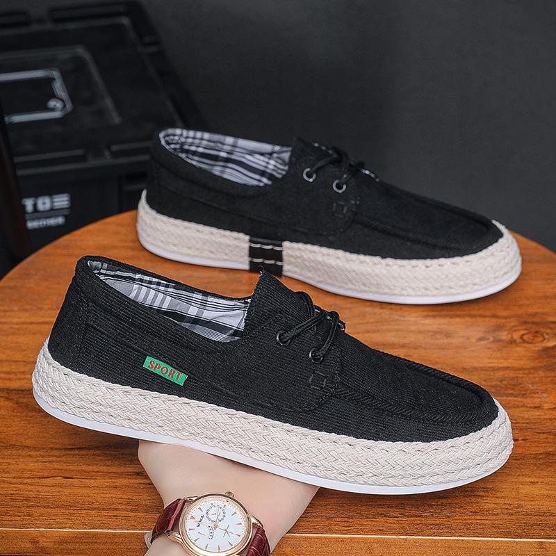 Men's Shoes Summer One-pedal Casual Shoes Corduroy Cloth Breathable Fisherman Shoes Lightweight Soft Sole Handmade Old Beijing Cloth Shoes