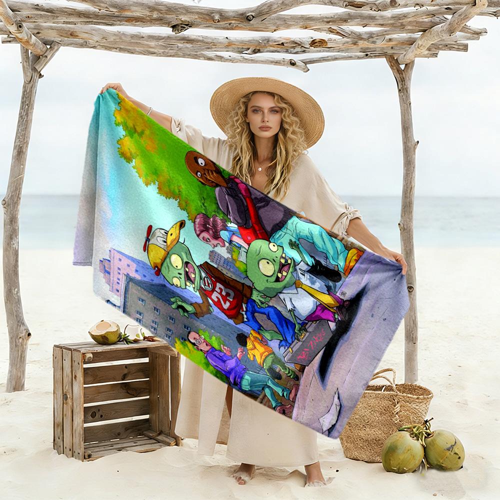 Plants Vs. Zombies Beach Towel Quick-Dry Soft Microfiber Comfortable Lightweight Perfect for Traveling Yoga Camping and Swimming