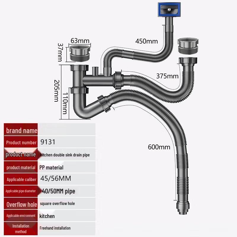 Alliator Kitchen Double Sink Anti-Odor Drain Pipe Kit