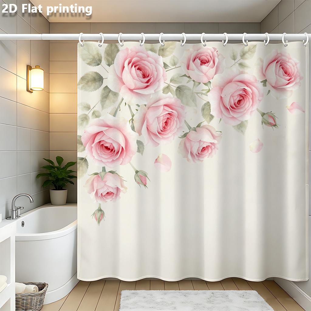 

Elegant Pink Rose Shower Curtain 1Pc Polyester 2D Flat Print 70.8X70.8 Inch Botanical Floral Bathroom Decor W60H190(CM)-1 Pcs