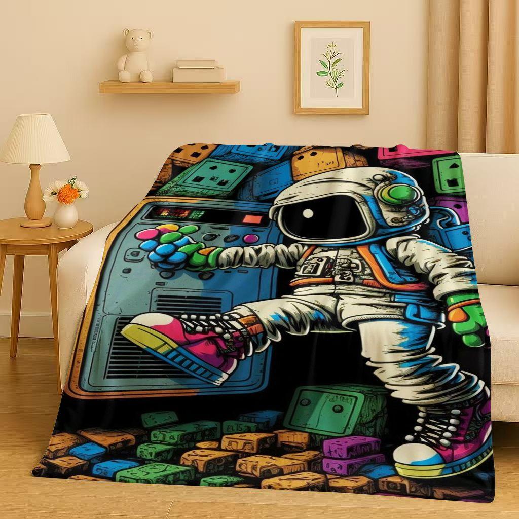 3D Cartoon Astronaut Spaceman Planet Flannel Blanket,Ultra Soft Plush Throw for Home Bedroom Bed Sofa Cover Kid Christmas Gift
