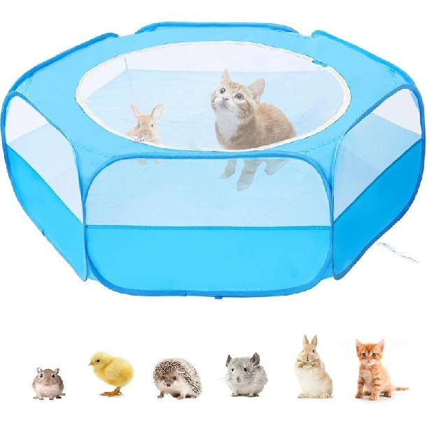 Small Animal Playpen with Cover, Portable Pop Up Pet Enclosure for Rabbits, Guinea Pigs, Hamsters, Chinchillas, Ferrets & Kittens, Indoor Outdoor