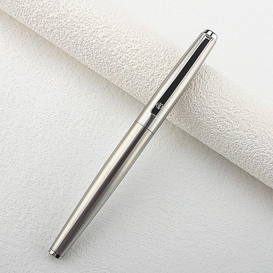 HongDian Metal Stainless Steel Fountain Pen Fine Nib 0.38mm Bright Silver Excellent Writing Gift Ink Pen for Business Office