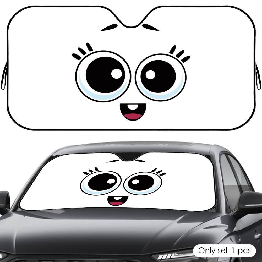 Cute Expression Sun Visor Reusable Aluminum Foil UV Protector Heat Five-Layer Insulation Windshield Sunshades