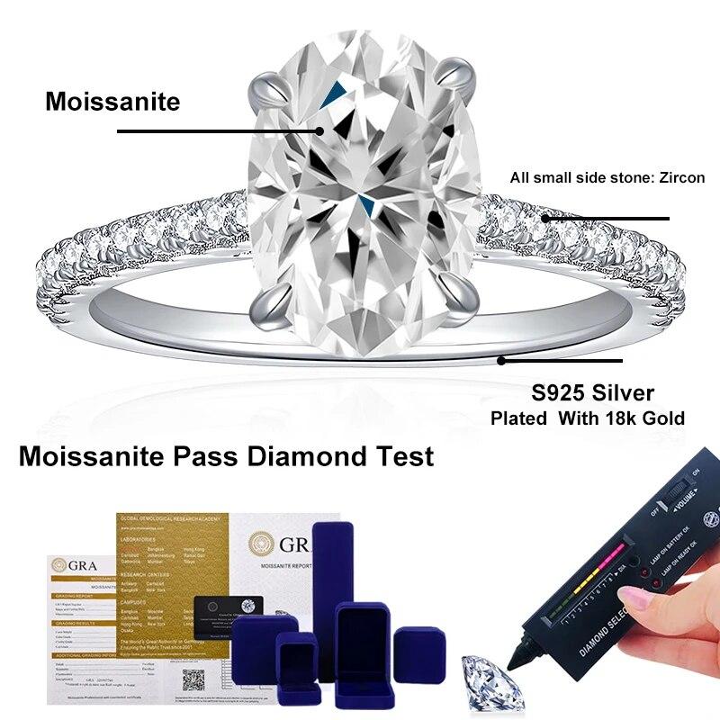 NeeTim 3ct Oval Cut Moissanite Lab Diamond Rings for Women 925 Sterling Silver Proposal Ring Wedding Engagement Band Jewelry