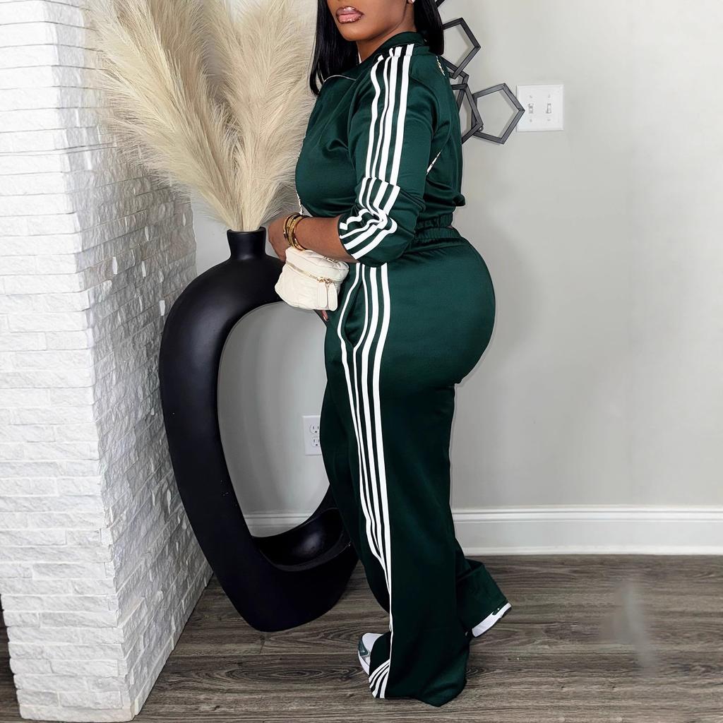 Women's Zip Front Hoodie and Side Stripe Pants Tracksuit Set