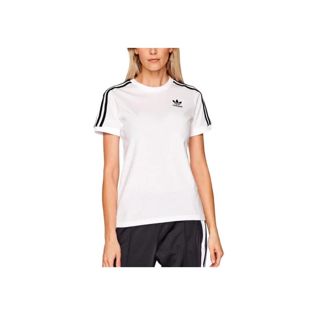 Adidas Originals Adicolor Classics 3 Stripes Tee Sports Training Striped Print Crew Neck Fitted Short Sleeve T-Shirt Women Tops White GN2913