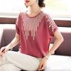 Plus Size 5XL Korean Simple Loose O-neck   Ice Silk Short Sleeved T-shirt Women Contrasting Colors Bat Sleeve  Summer Knit Top