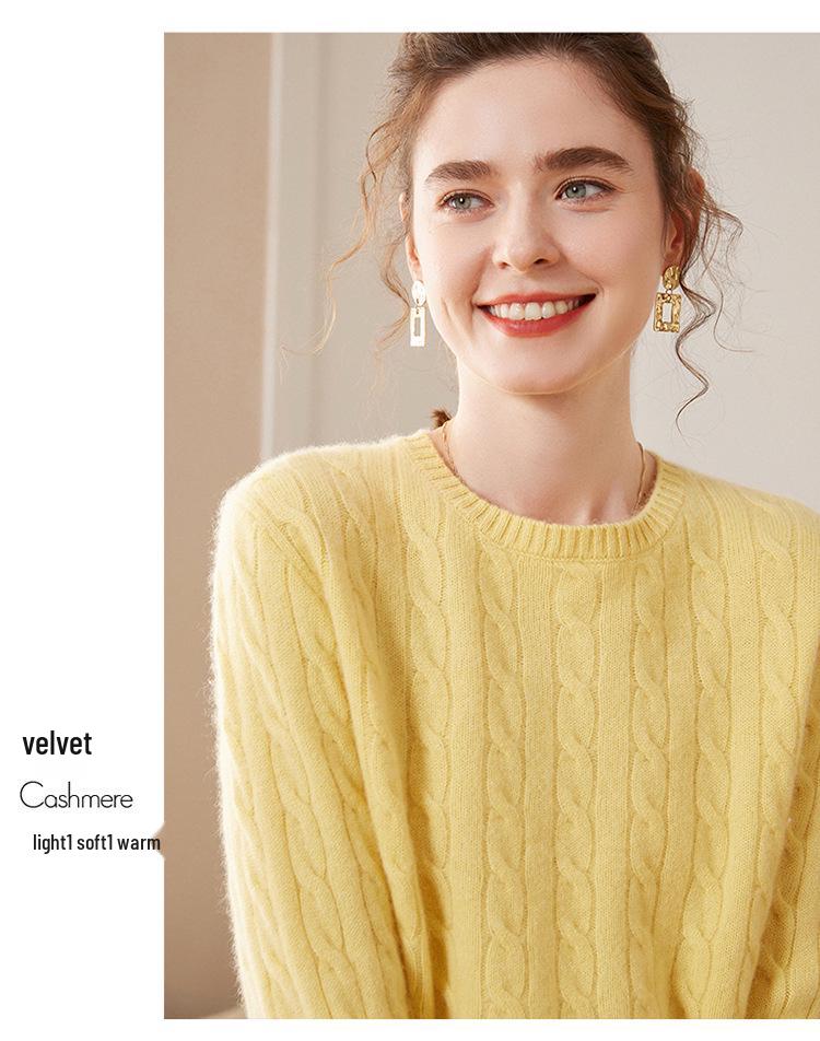 Women's Cashmere Knit Pullover: Thick Slim-Fit Round Neck Sweater for Autumn & Winter