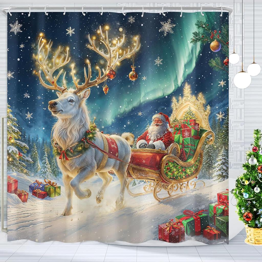 Christmas Shower Curtain Snowman Shower Curtain Set Holiday Shower Curtains Bathroom Curtain Decor Set with 12 Hooks
