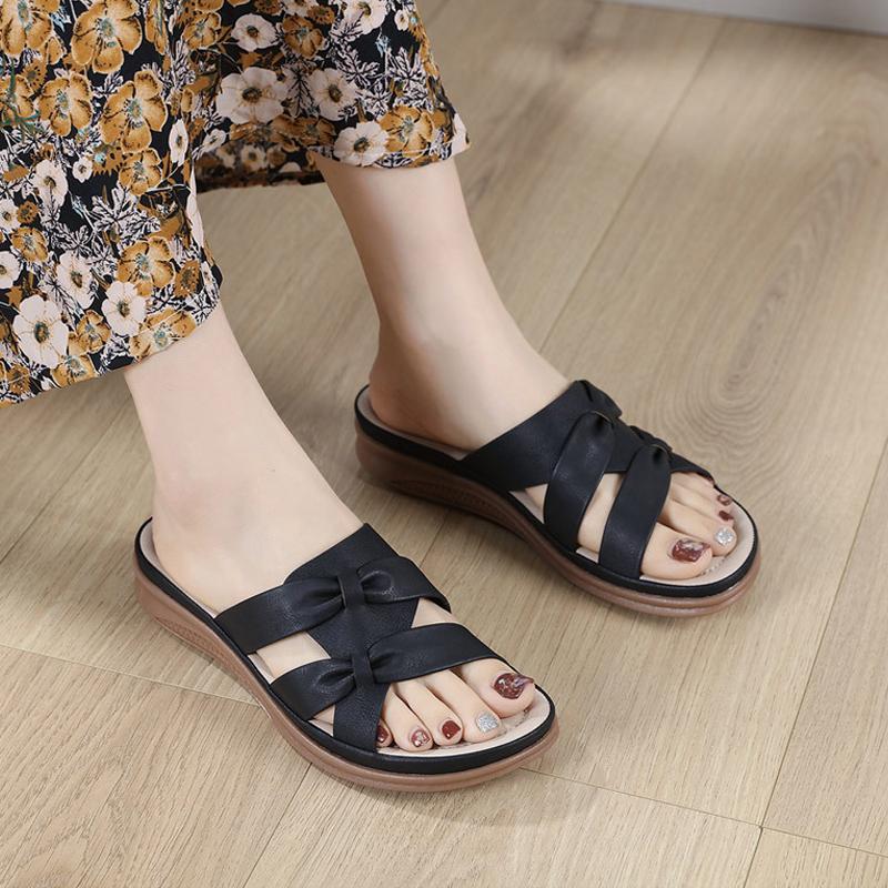 Summer Shoes Women Flat Sandals Non-slip Holiday Fashion Brand Ladies Modern Sandals Black Plus Size 42 D381