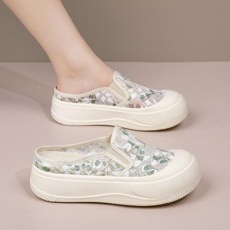 Fisherman Shoes Women's Summer New Lace Half Slippers One Pedal Women's Shoes Platform Women's Casual Shoes