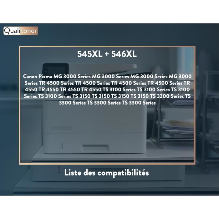 QUALITONER - 4 Cartouche compatible pour CANON 545 XL (x2) + 546 XL (x2) 545XL (x2) + 546XL (x2) Noir + Couleur pour Canon Pixma MG