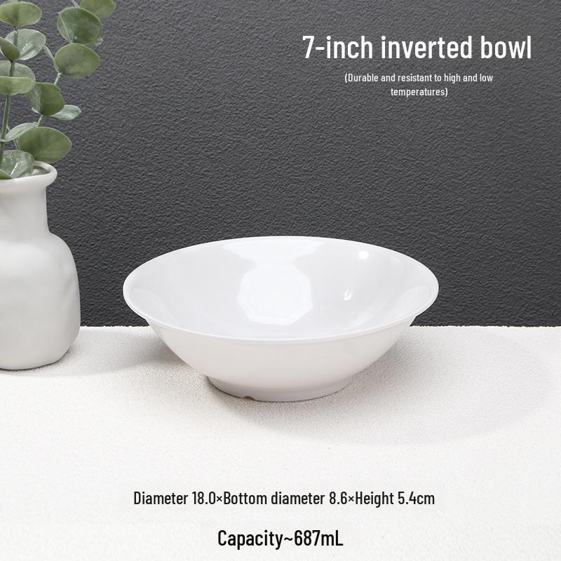 

Миска для лапши и супа A5 из белого меламина, устойчивая к высоким температурам, миска для рамена, тарелка для рисовых блинчиков, тарелка для овощей.